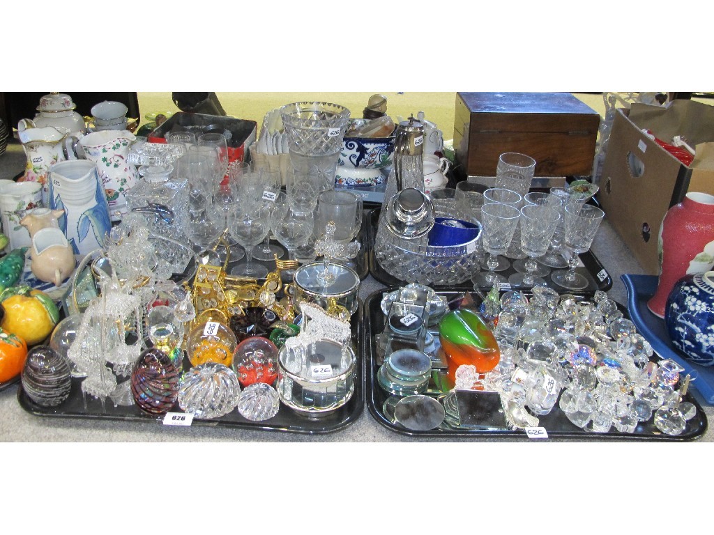 Appraisal: Four trays of glassware including decanters vases paperweights Swarovski crystal