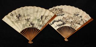 Appraisal: Chinese Fan Paintings lot of Chinese fans one with a