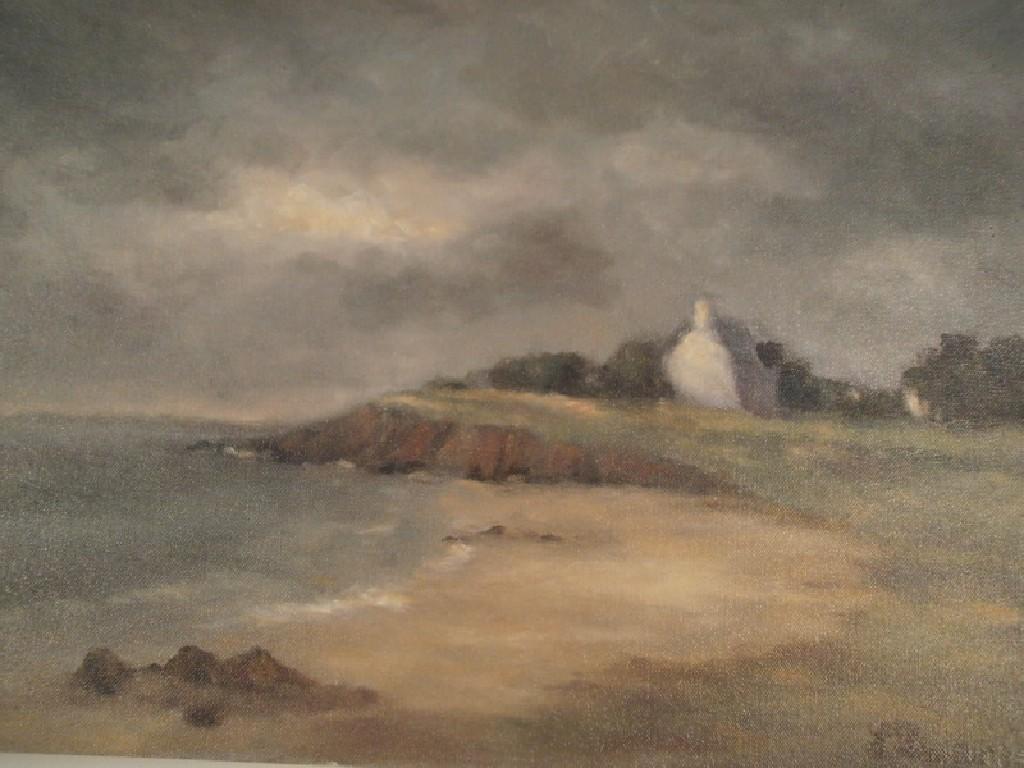 Appraisal: Leon Landrivon coastal scene oil on board signed cm x