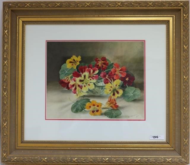 Appraisal: M E BLANCHARD FRAMED AND GLAZED WATERCOLORSTILL LIFE TITLED NASTURTIUMS