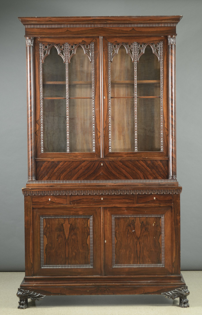 Appraisal: VICTORIAN ROSEWOOD BUREAU BOOKCASE Gothic Revival influence Continental mid- th