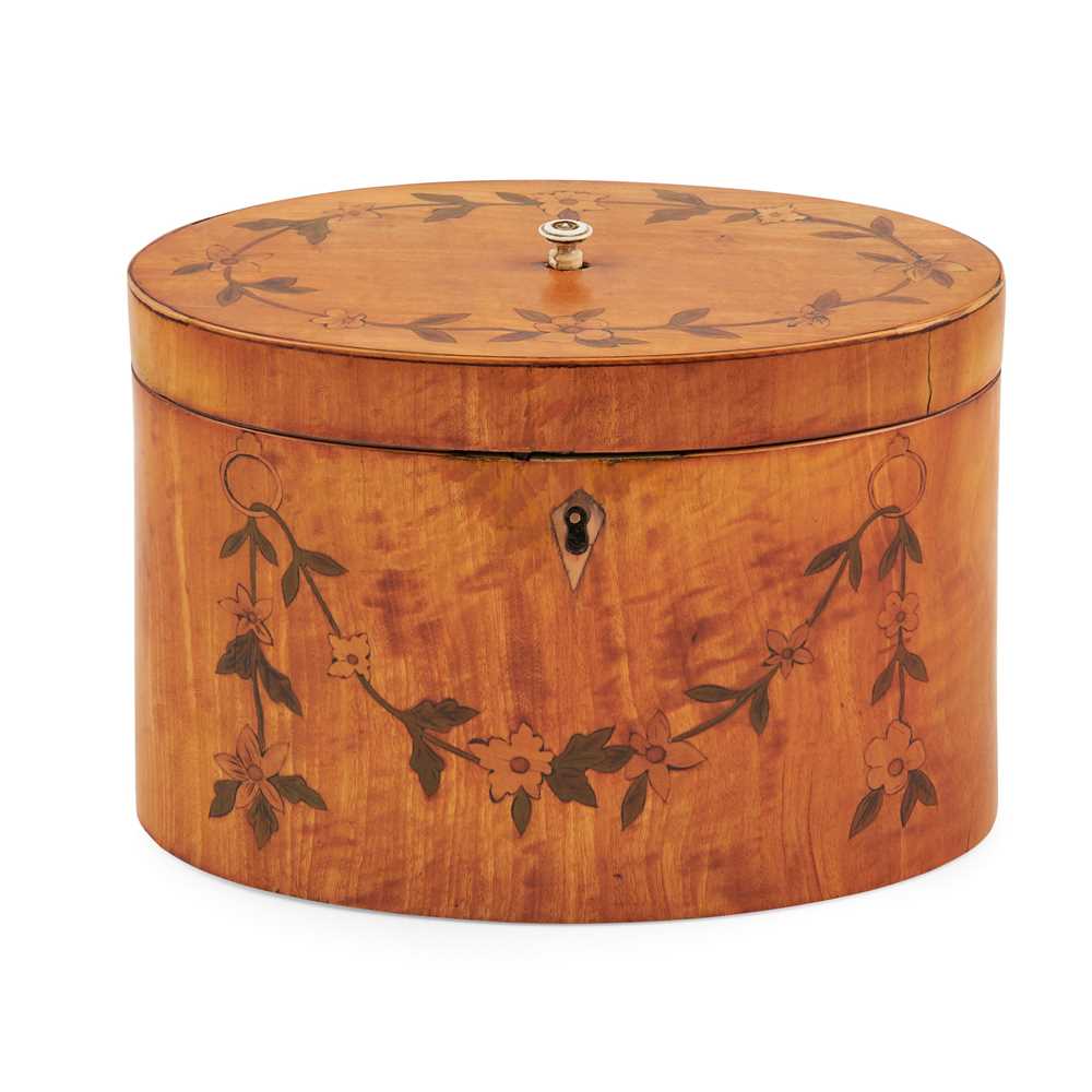 Appraisal: Y GEORGE III INLAID SATINWOOD OVAL TEA CADDY LATE TH