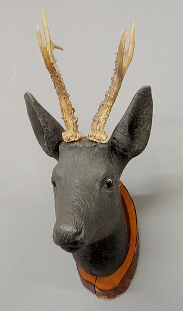 Appraisal: - Black Forest carved stag head late th c with