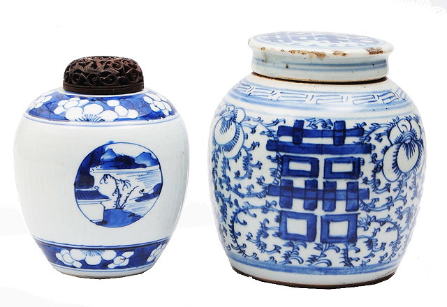 Appraisal: A Chinese blue and white ovoid jar th Centurydecorated with