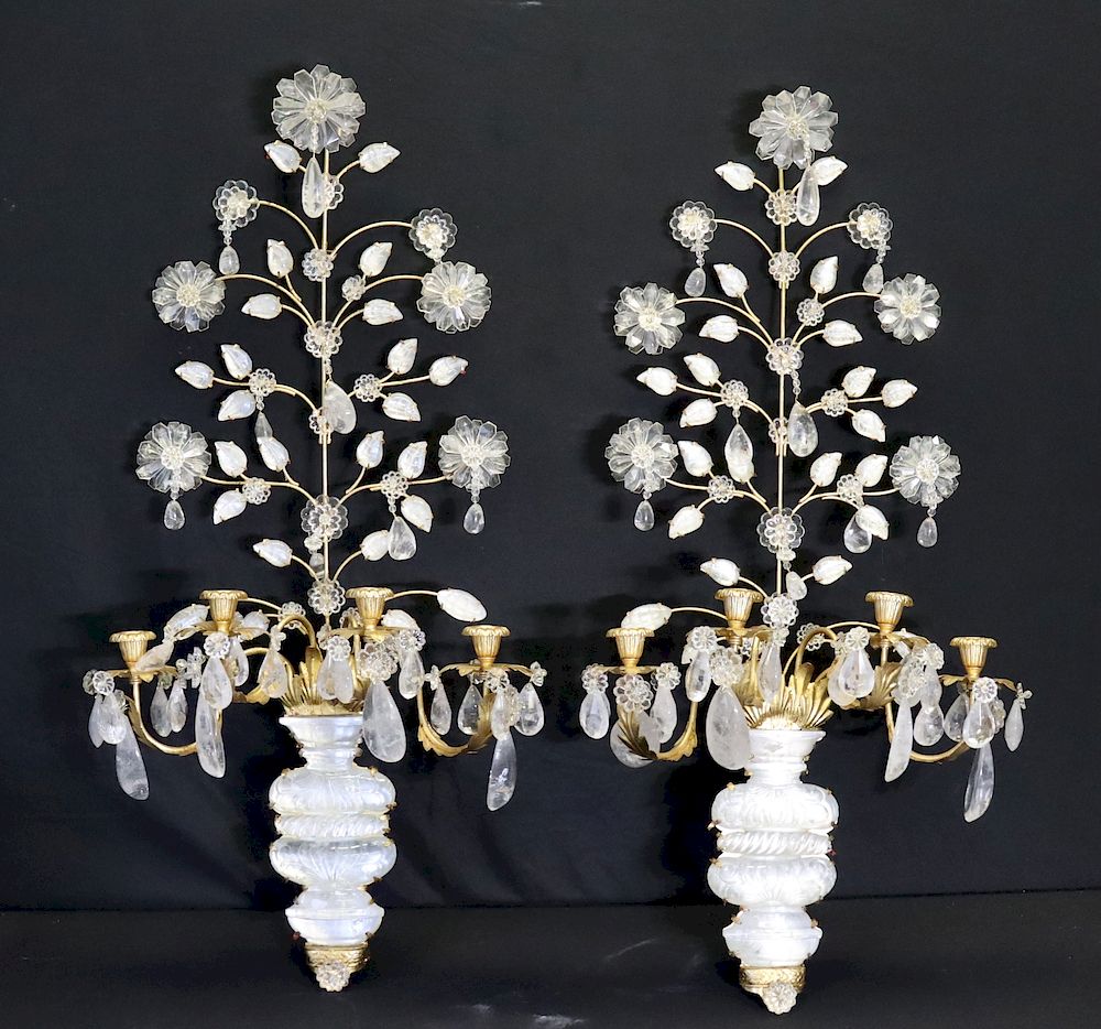 Appraisal: Pair Of Vintage Gilt Metal Urn Form Rock Crystal Sconces