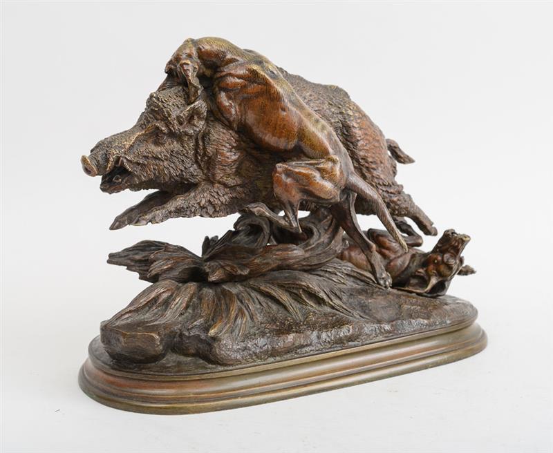 Appraisal: AFTER JULES MOIGNIEZ - HOUNDS ATTACKING A BOAR Bronze inscribed