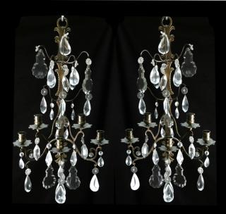 Appraisal: Pair of French Crystal Bronze Sconces Pair of French Baroque