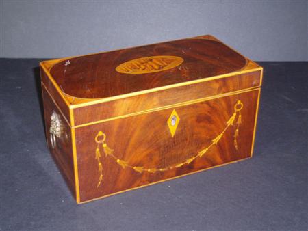 Appraisal: A Georgian style inlaid mahogany tea caddy with shell marquetry