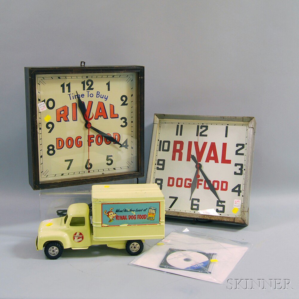 Appraisal: Four Rival Dog Food Vintage Advertising Items two electric clocks