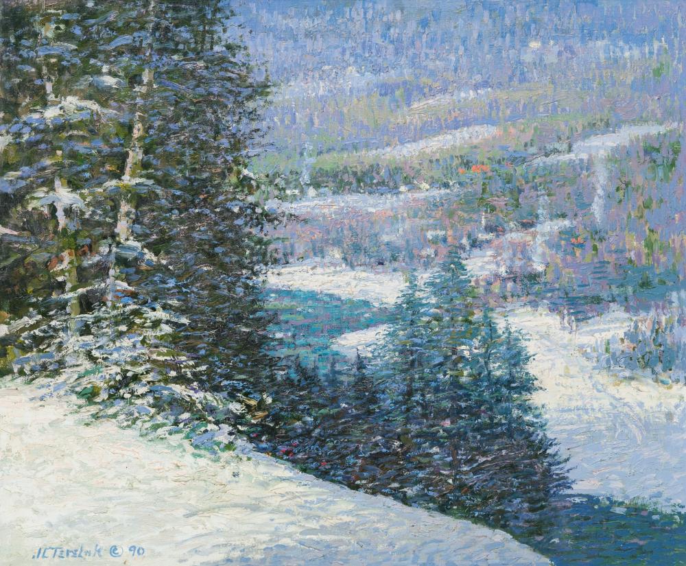 Appraisal: JOHN C TERELAK American b Snowy Landscape oil on canvas