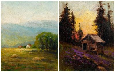 Appraisal: Two miniature paintings both oil on artist board unframed California