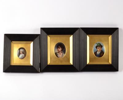 Appraisal: Three framed porcelain plaques probably Vienna circa cm x cm