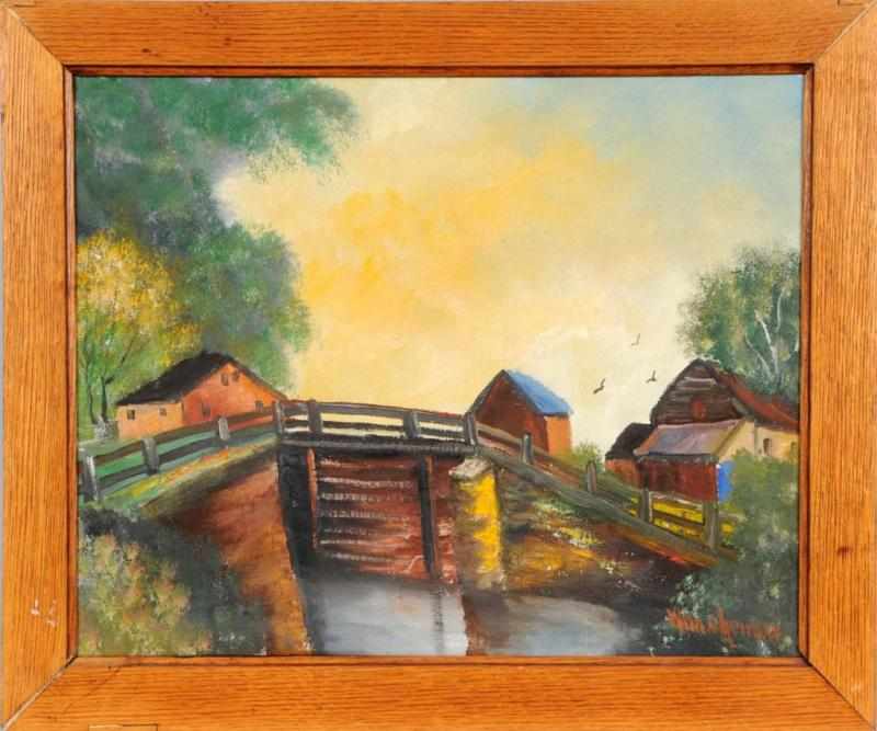 Appraisal: Oil on Canvas Painting by Weinsheimer Description Featuring a bridge