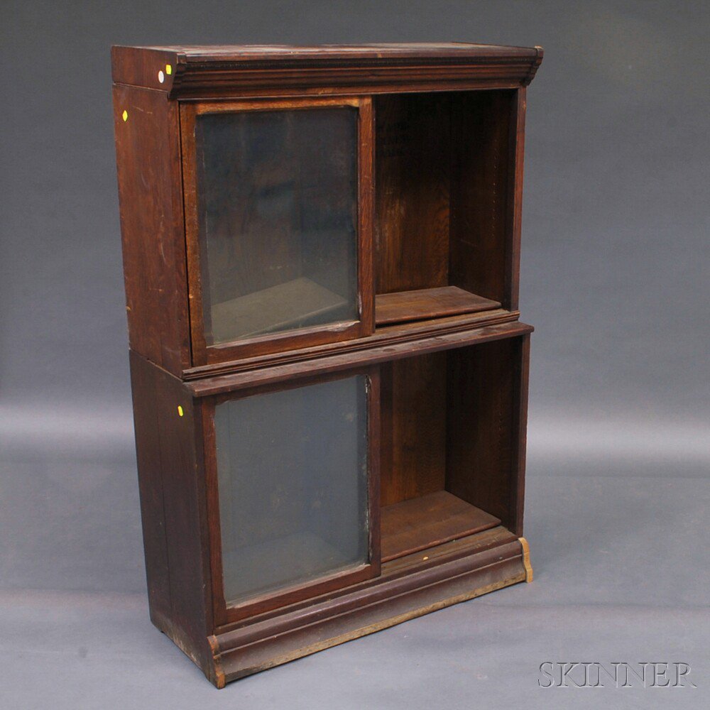 Appraisal: Glazed Oak Bookcase early th century in two parts with