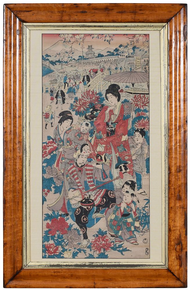 Appraisal: Large Framed Japanese Woodblock Print th early th century Street