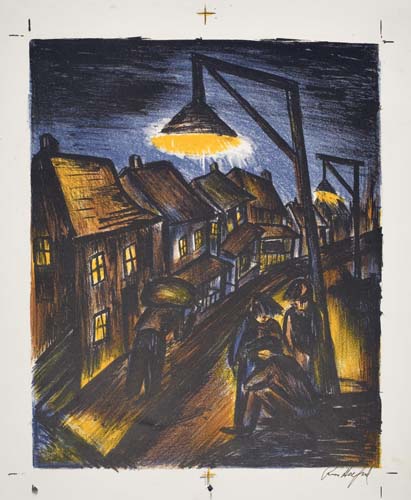 Appraisal: RIVA HELFOND Two lithographs Untitled Workers Nocturne printed in colors