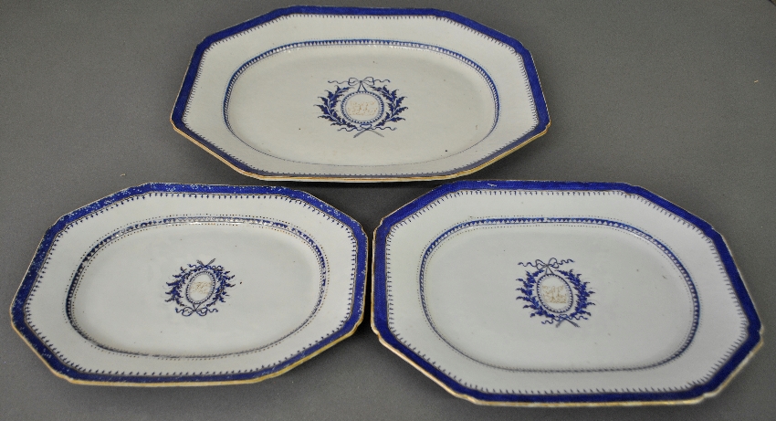 Appraisal: - Three Chinese porcelain platters c each with blue border