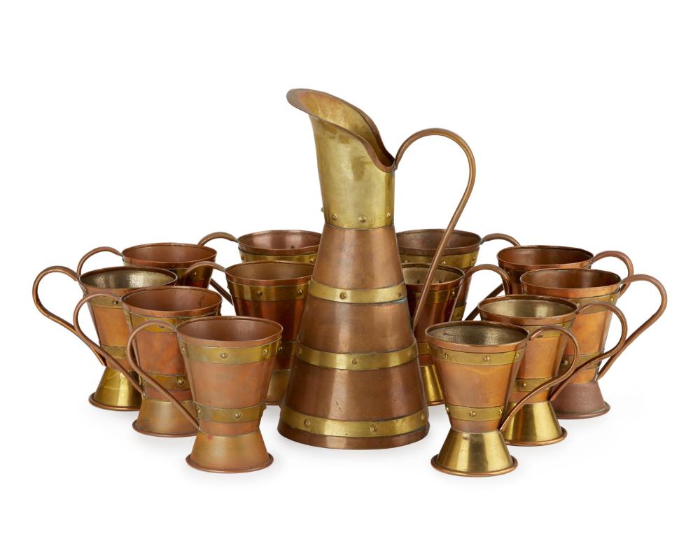 Appraisal: A Hector Aguilar copper and brass drink set Circa s