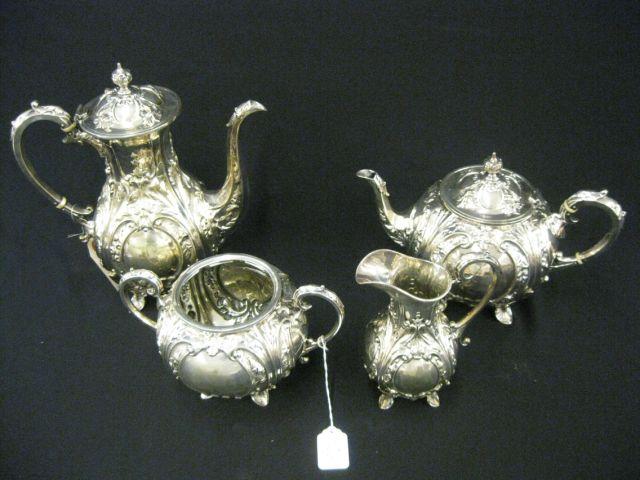 Appraisal: pc English Silverplate Tea Coffee Set footed Victorian elaborate open