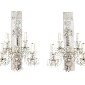 Appraisal: A Pair of Cut Crystal Four-Light Wall Sconces TH CENTURY