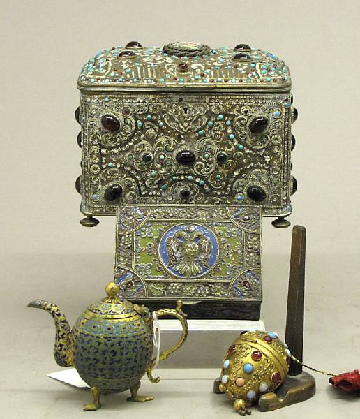 Appraisal: Four gilt brass enamel and 'jeweled' articles late th early