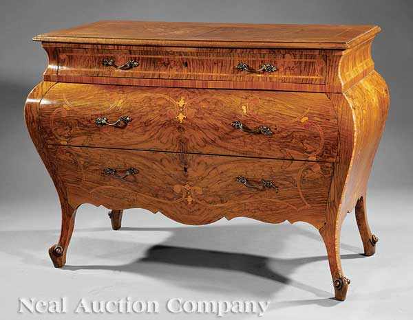 Appraisal: A French Burled Walnut Inlaid Bomb Commode c inlaid top