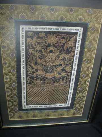 Appraisal: Chinese Silk Embroidery elaborate gold thread dragon approx '' x