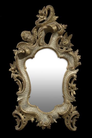 Appraisal: Northern Italian Giltwood and Creme-Peinte Looking Glass early th century