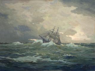 Appraisal: Angel Espoy Ship at sea in rough waters signed lower