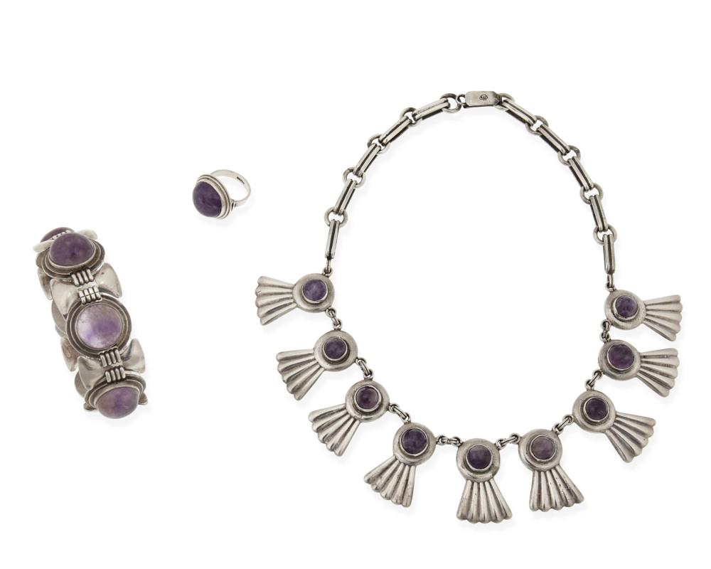 Appraisal: Fred Davis - American A group of silver and amethyst