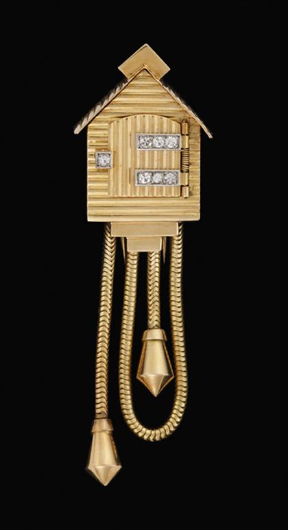 Appraisal: Whimsical karat yellow gold pendant watch face in cuckoo clock