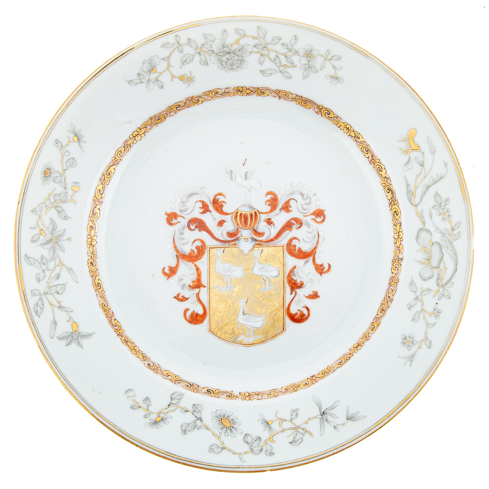 Appraisal: CHINESE EXPORT ARMORIAL PLATE Circa - having en grisaille floral