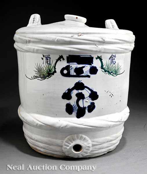 Appraisal: A Japanese Polychrome Painted White Glazed Ceramic Sake Cask c