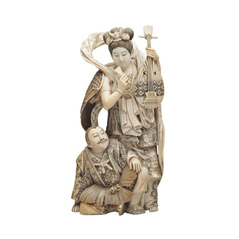 Appraisal: Finely Carved Ivory Okimono of a Hagoromo Tale Meiji Period