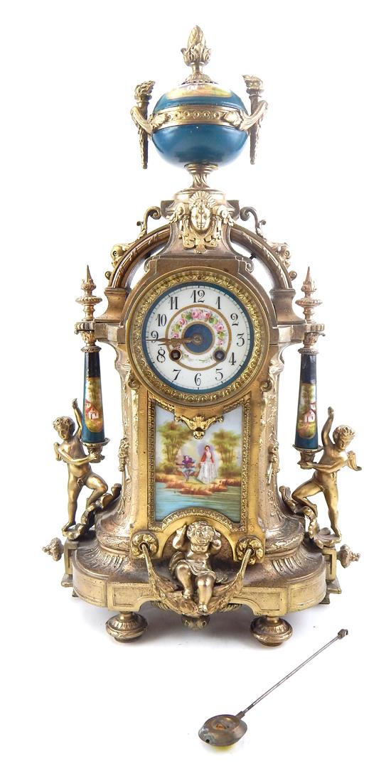 Appraisal: CLOCK th C figural mantle clock gilt cast metal body