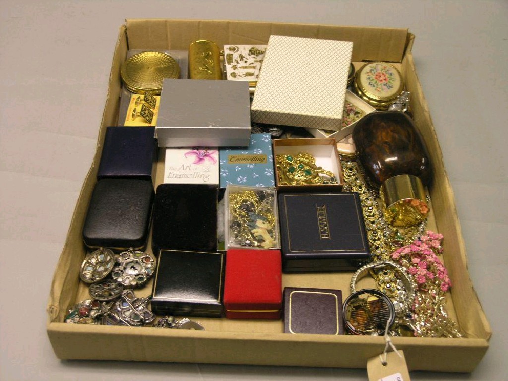 Appraisal: An assortment of costume jewellery together with various powder compacts