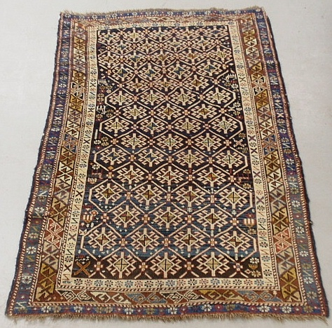 Appraisal: - Colorful Caucasian oriental hall carpet with geometric patterns and