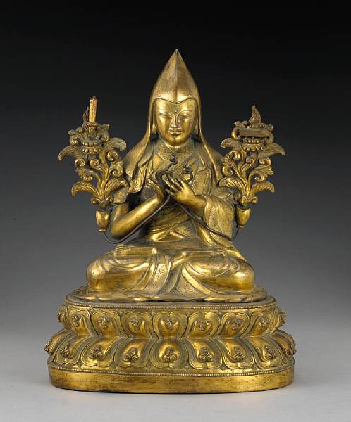 Appraisal: A fine and large Sino-Tibetan gilt bronze figure of Tsong-kha-pa