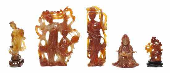 Appraisal: Five Chinese Carved Hardstone Figures comprising four beauties each depicted