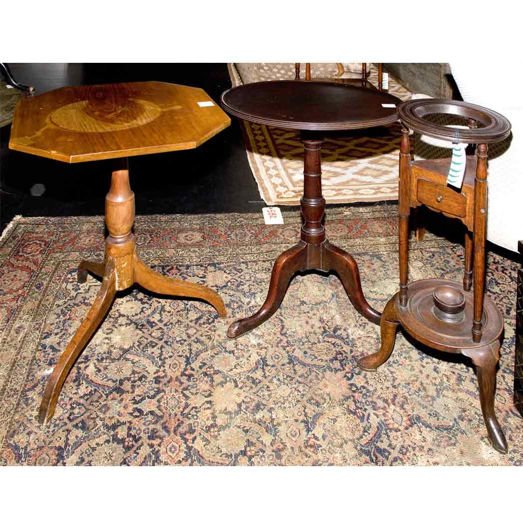 Appraisal: Two Georgian Style Mahogany Tilt-Top Tables Together with a Washstand