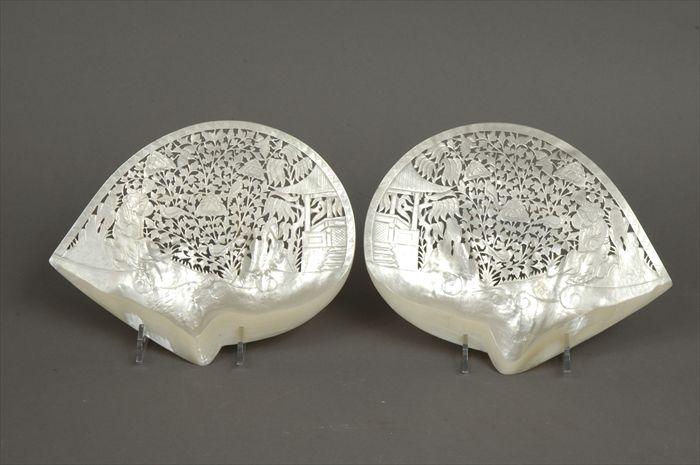 Appraisal: Two Chinese Carved and Pierced Mother-of-Pearl Plaques x in Provenance