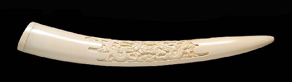 Appraisal: An ivory tusk with carved dragon panel th Century Carved