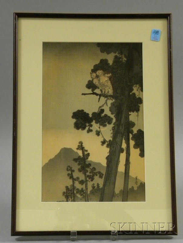 Appraisal: Framed Japanese Woodblock Print Depicting an Owl in Trees with