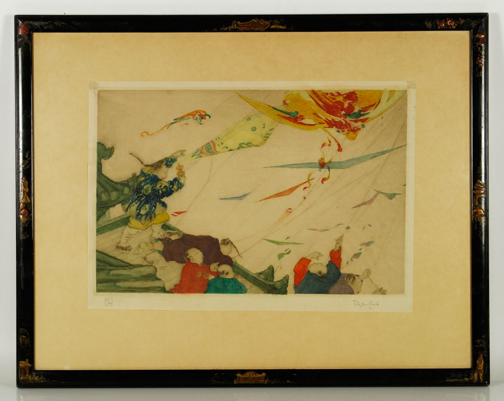 Appraisal: - Lord Flying Kites Etching Elyse Lord Flying Kites hand