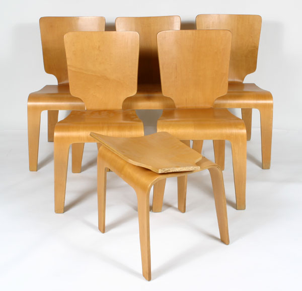 Appraisal: Six Modern Thaden-Jordan Bentwood chairs with attached backs H x