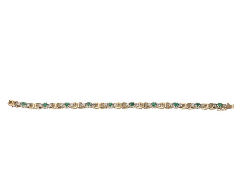 Appraisal: KARAT YELLOW GOLD DIAMOND EMERALD BRACELETcontaining ten square step-cut emeralds