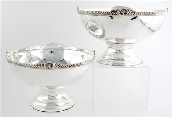 Appraisal: Pair silverplate pedestal punch bowls gadroon and shell border on