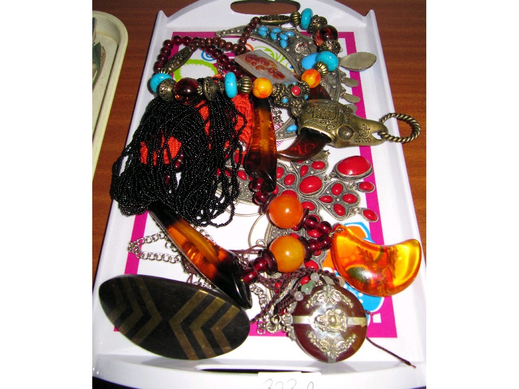 Appraisal: Tray lot of assorted costume necklaces hair clip etc