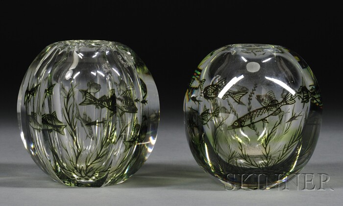 Appraisal: Two Orrefors Graal Vases Art glass Edvard Hald - Sweden