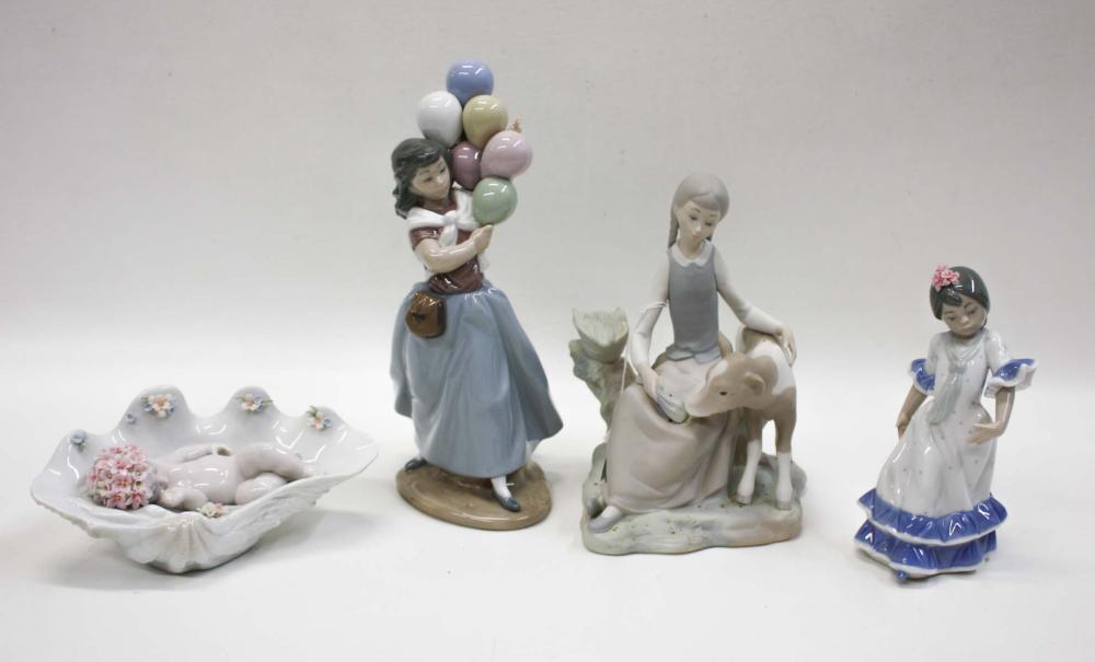 Appraisal: FOUR LLADRO PORCELAIN FIGURINES comprised of Girl With Balloons Girl